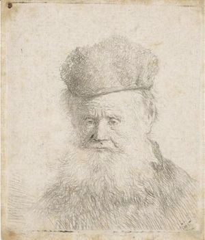 Rembrandt - Bust Of An Old Man With A Fur Cap And Flowing Beard, Nearly Full Face, Eyes Direct