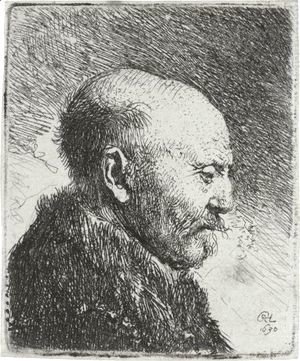Rembrandt - Bald Headed Man In Profile Right The Artist's Father
