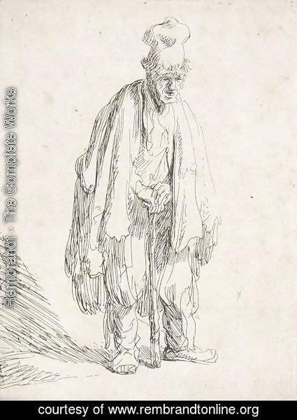 Beggar In A High Cap, Standing And Leaning On A Stick