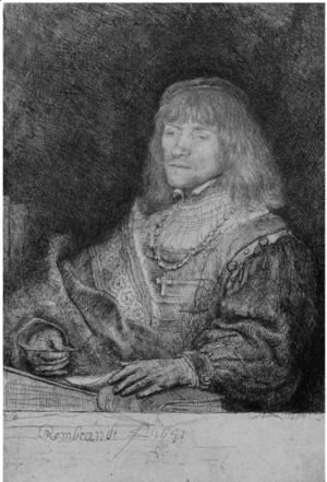 Rembrandt - Man At A Desk Wearing A Cross And Chain