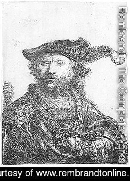 Rembrandt - Self portrait in a velvet cap with plume