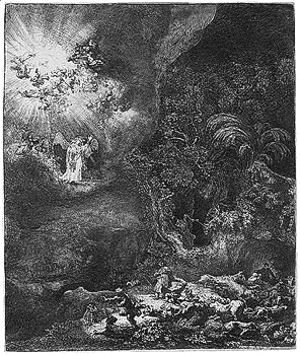 Rembrandt - The angel appearing to the shepherds 2