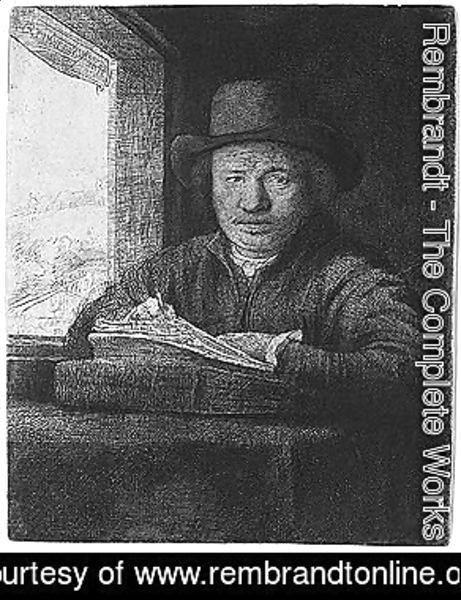 Rembrandt - Self portrait drawing at a window 2