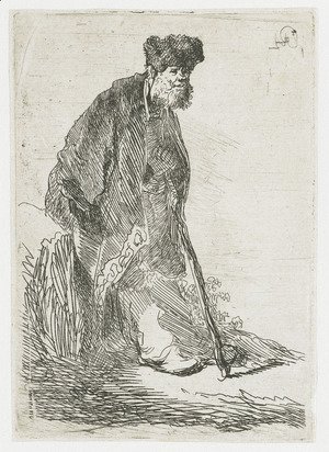 Man In A Coat And Fur Cap Leaning Against A Bank