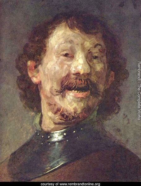 Bust of a laughing man in gorget