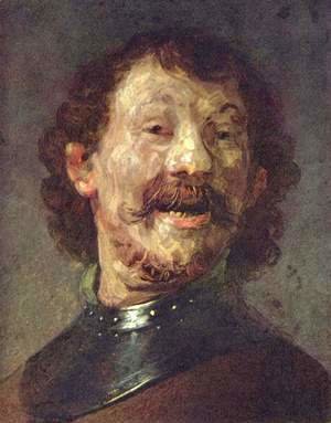 Rembrandt - Bust of a laughing man in gorget