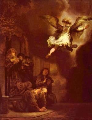 Rembrandt - The angel Raphael leaving the family of Tobit