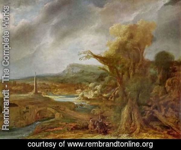 Rembrandt - Landscape with Obelisk (possibly the flight into Egypt)