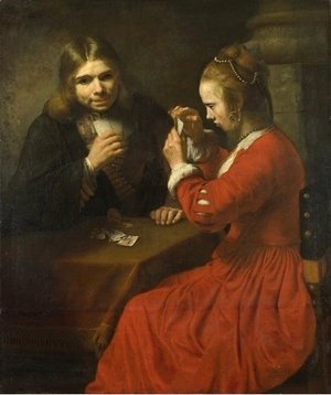 Rembrandt - A Young Man and a Girl playing Cards