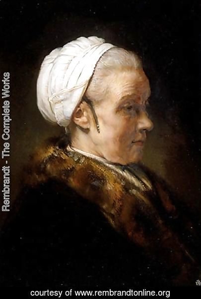 Rembrandt - Lighting Study of an Elderly Woman in a White Cap