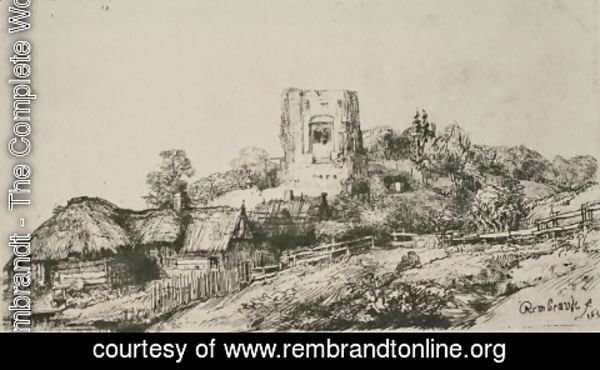 Rembrandt - A Village with a Square Tower