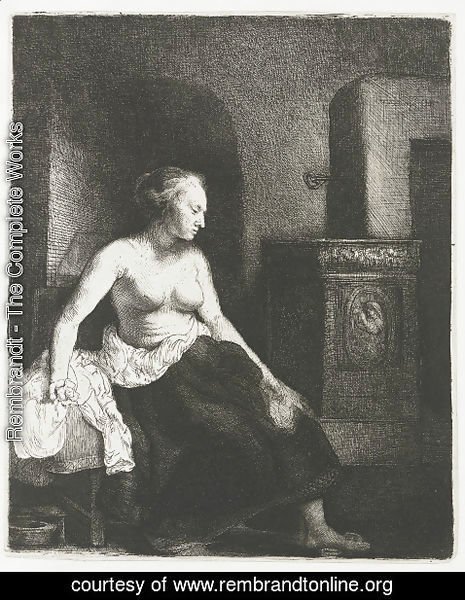 Rembrandt - Woman Sitting Half Dressed Beside a Stove