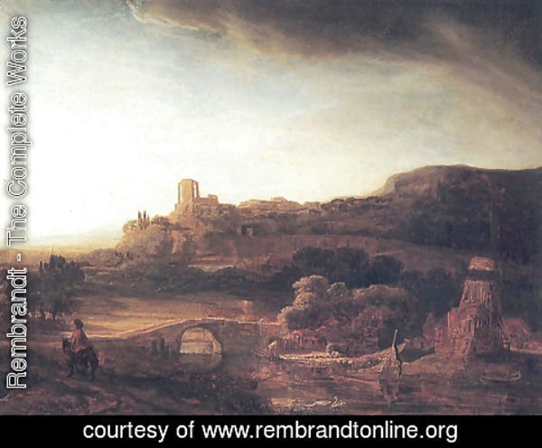 Rembrandt - River Landscape with a Windmill