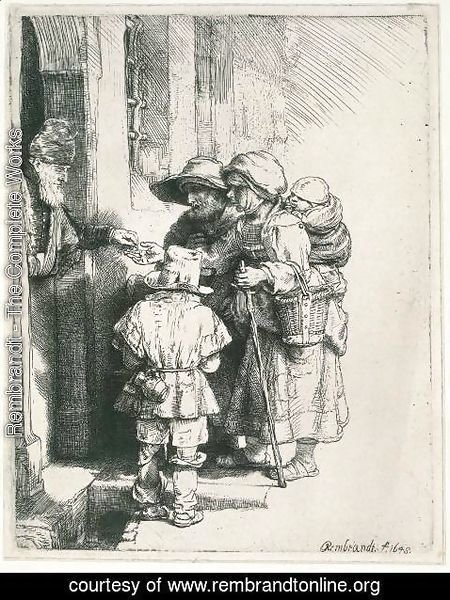 Rembrandt - Beggars Receiving Alms at the Door of a House 1648