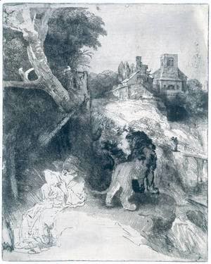 Rembrandt - St Jerome Reading in an Italian Landscape