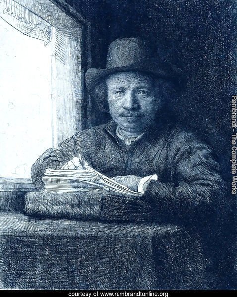 Rembrandt drawing at a window