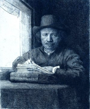 Rembrandt - Rembrandt drawing at a window
