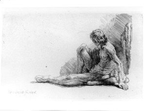 Rembrandt - Nude Man Seated on the Ground with One Leg Extended