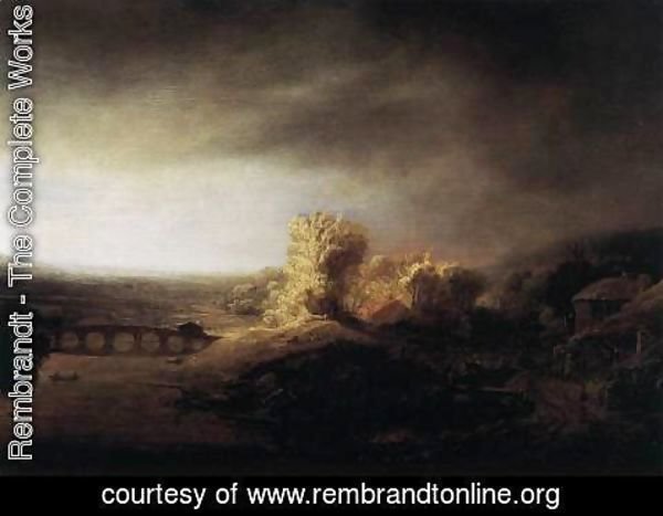 Rembrandt - Landscape with a Long Arched Bridge