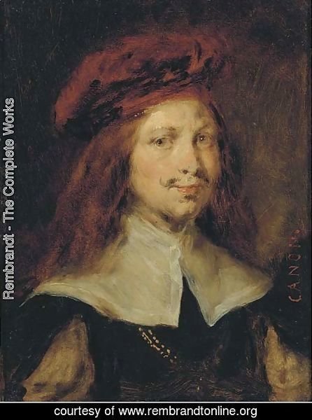 Portrait of a gentleman, bust length, wearing a red cap
