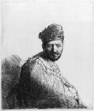 Rembrandt - A bearded Man in a furred oriental Cap and Robe the Artist's Father