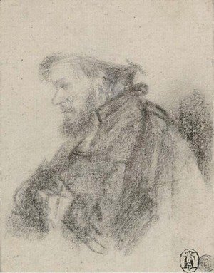 Rembrandt - A bearded man, half-length, in profile to the left