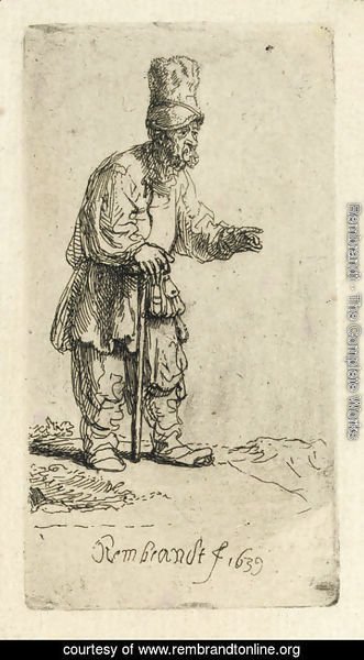 A Peasant in a high Cap, standing leaning on a Stick 2