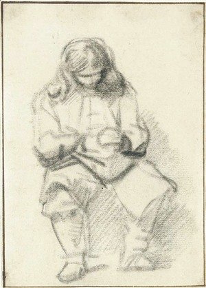A seated man with long hair, his hands folded