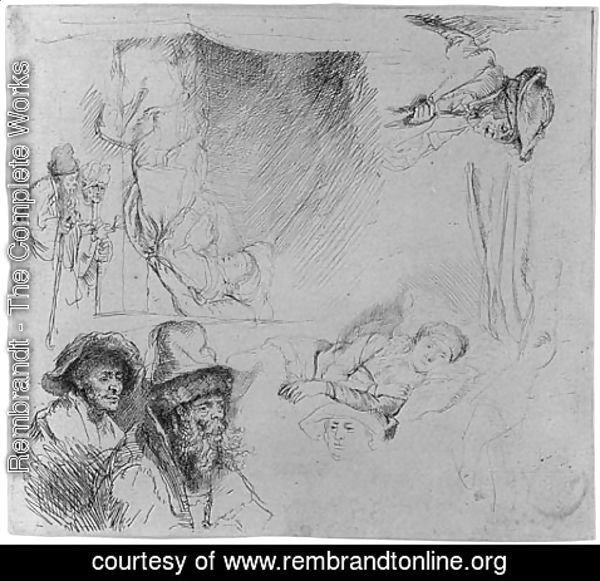 Rembrandt - A Sheet of Studies, with a Woman Lying ill in Bed, etc.