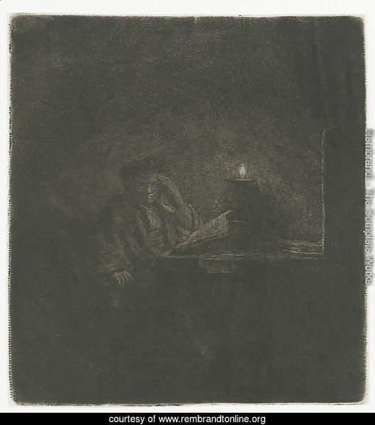 A Student at a Table by Candlelight