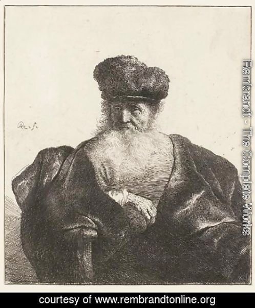 Rembrandt - An old Man with Beard, Fur Cap, and Velvet Coat