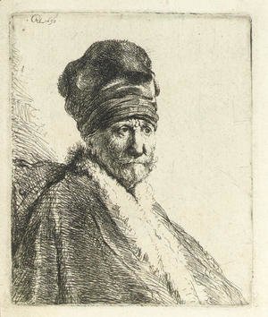 Rembrandt - Bust of a Man wearing a High Cap (The Artists Father )