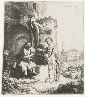 Rembrandt - Christ and the Woman of Samaria among Ruins