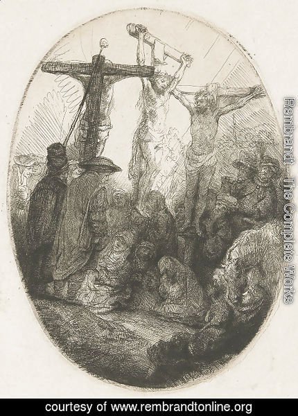 Rembrandt - Christ crucified between the two Thieves An oval Plate