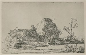 Cottages and Farm Buildings with a Man sketching