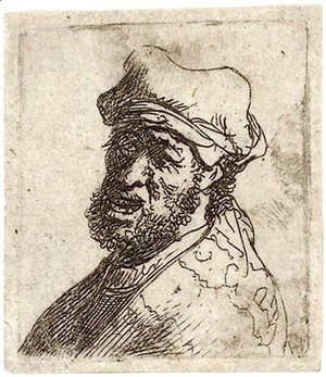 Rembrandt - Man crying out, three-quarters left Bust