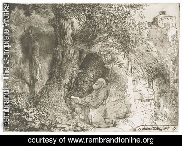 Rembrandt - Saint Francis beneath a Tree praying
