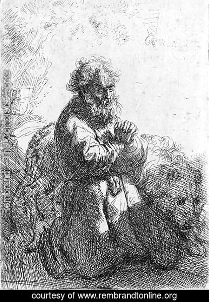 Rembrandt - Saint Jerome kneeling in Prayer, looking down