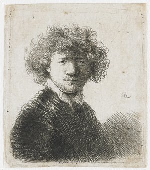 Rembrandt - Self Portrait with curly Hair and white Collar Bust