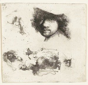 Rembrandt - Sheet of Studies Head of the Artist, a Beggar Couple, Heads of an old Man and an old Woman, etc.