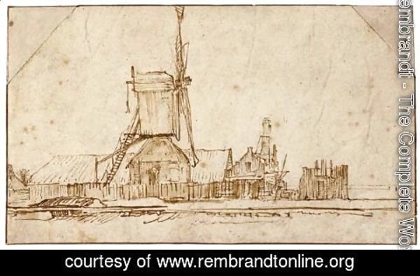 Rembrandt - Landscape With A Windmill And Other Buildings