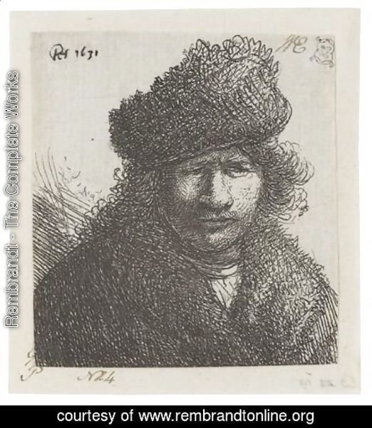 Rembrandt - Self Portrait In A Slant Fur Cap Bust
