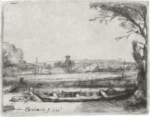 Rembrandt - Canal With A Large Boat And Bridge 2