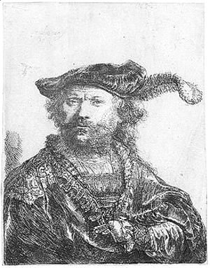 Rembrandt - Self portrait in a velvet cap with plume