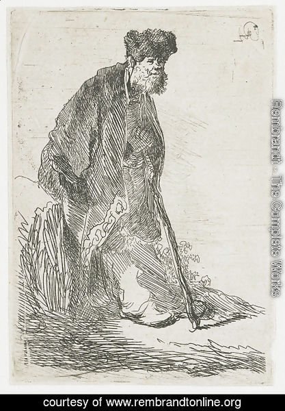 Rembrandt - Man In A Coat And Fur Cap Leaning Against A Bank