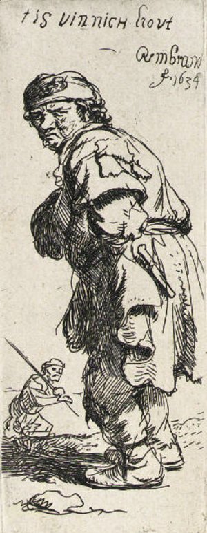 Rembrandt - A Peasant calling out 'tis vinnich hout'