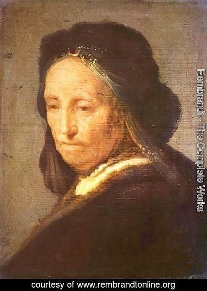 Rembrandt - Bust of an old woman with headscarf