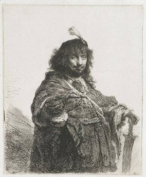 Rembrandt - Self-portrait with plumed cap and lowered sabre 2
