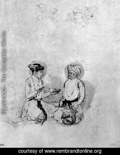Rembrandt - Emperor Akbar and his son, the future Eperor Djahangir