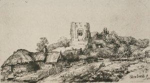 Rembrandt - A Village with a Square Tower